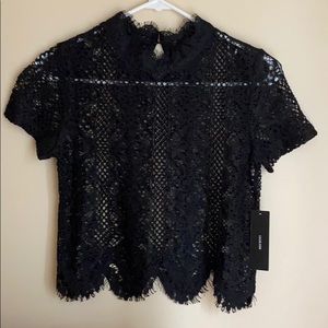 NWT! Black lace mock neck top